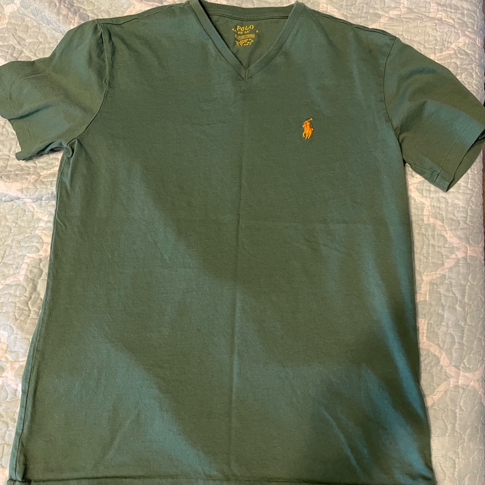 Polo by Ralph Lauren Men's Green Tee with Orange Logo